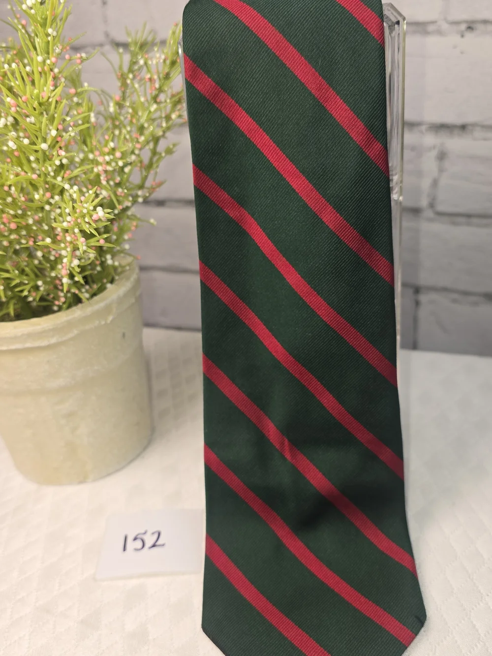 Brooks brothers tie dark green red diagonal stripes imported silk men’s business